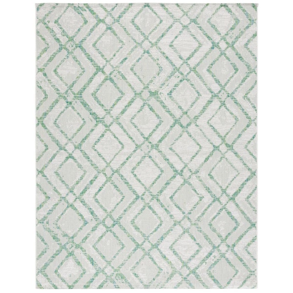 Courtyard Ivory/Green 9 ft. x 12 ft. Diamond Chevron Indoor/Outdoor Area Rug
