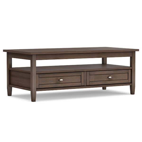 Warm Shaker 48 in. Farmhouse Brown Rectangle Wood Top Coffee Table with Storage