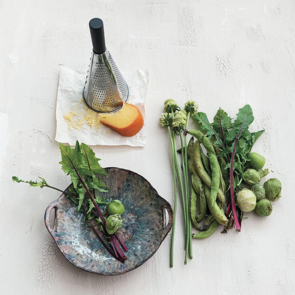 Multicolor Ceramic Serving Bowl with Handles and Reactive Glaze