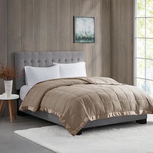 Prospect Lightweight Mocha Down Alternative King Quilted Blanket with Satin Trim
