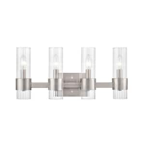 Caberton 21.5 in. 4-Light Brushed Nickel Vanity Light with Clear Beveled Glass