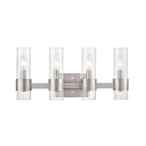 Millennium Lighting Caberton 21.5 in. 4-Light Brushed Nickel Vanity Light with Clear Beveled Glass