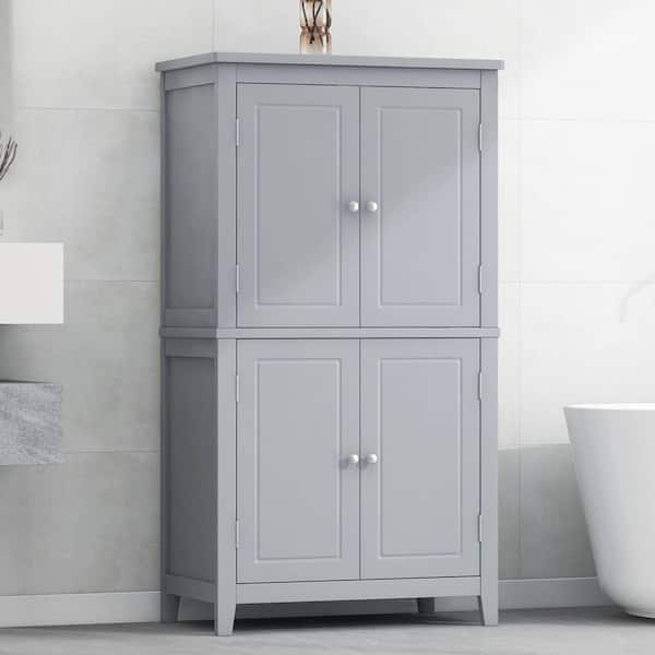 Gray 43.3 in. H Accent Cabinet, Bathroom Storage Cabinet with 4-Doors, Adjustable Shelves, Adaptable Shelves