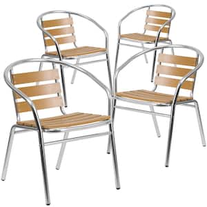 Stackable Metal Bistro Outdoor Dining Chair in Aluminum (Set of 4)