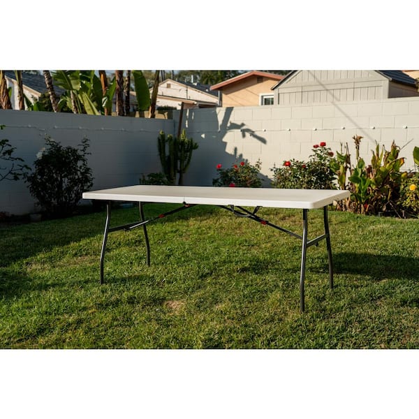 HDX 6 ft. Almond Resin Top Rectangular Fold in Half Utility Table