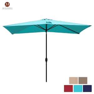 10 ft. Rectangular Aluminum Market Patio Umbrella Crank and Tilt Outdoor Umbrella in Light Blue