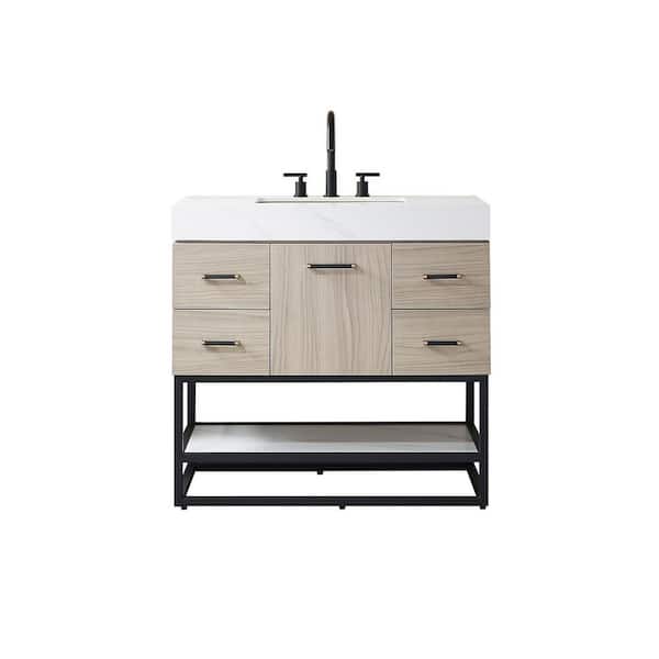 Toledo 36 in. W x 22 in. D x 34 in. H Bath Vanity in Light Walnut with White Composite Stone Top