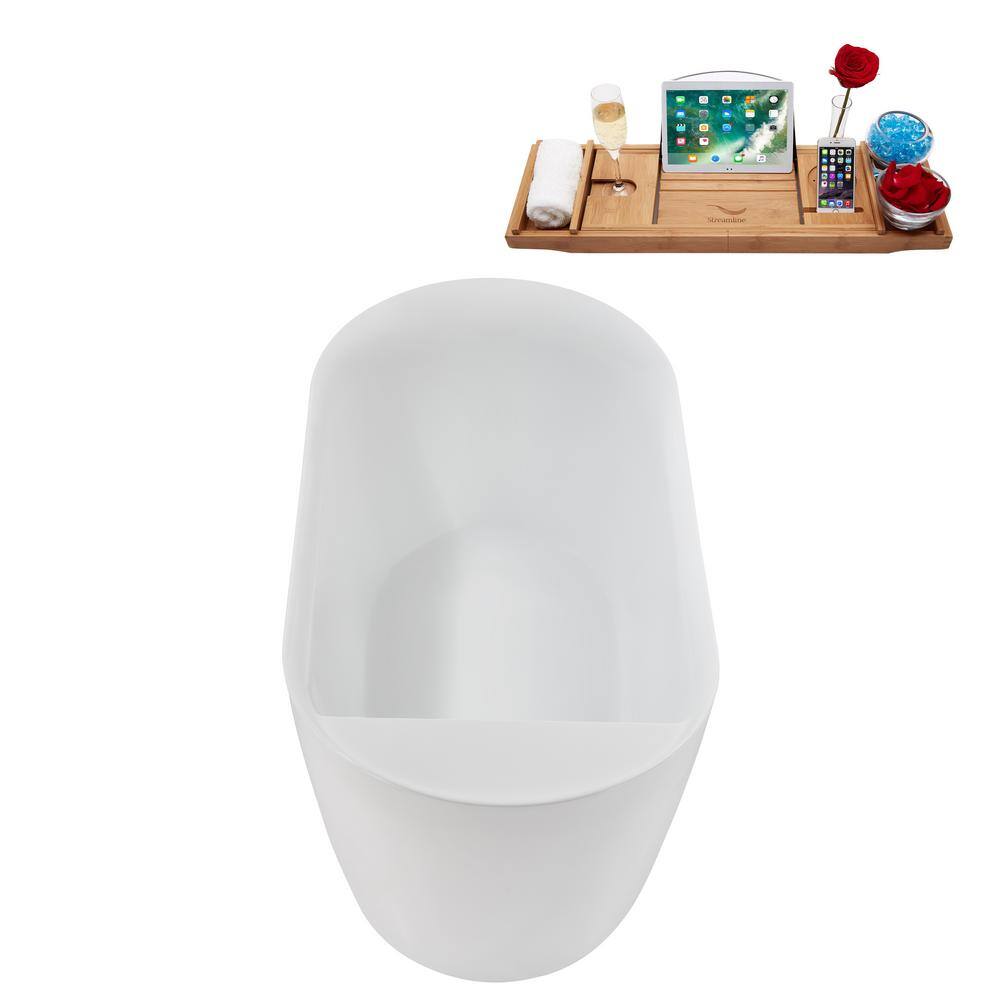 59" Glossy White Acrylic Freestanding Soaking Bathtub with Matte Black Trim