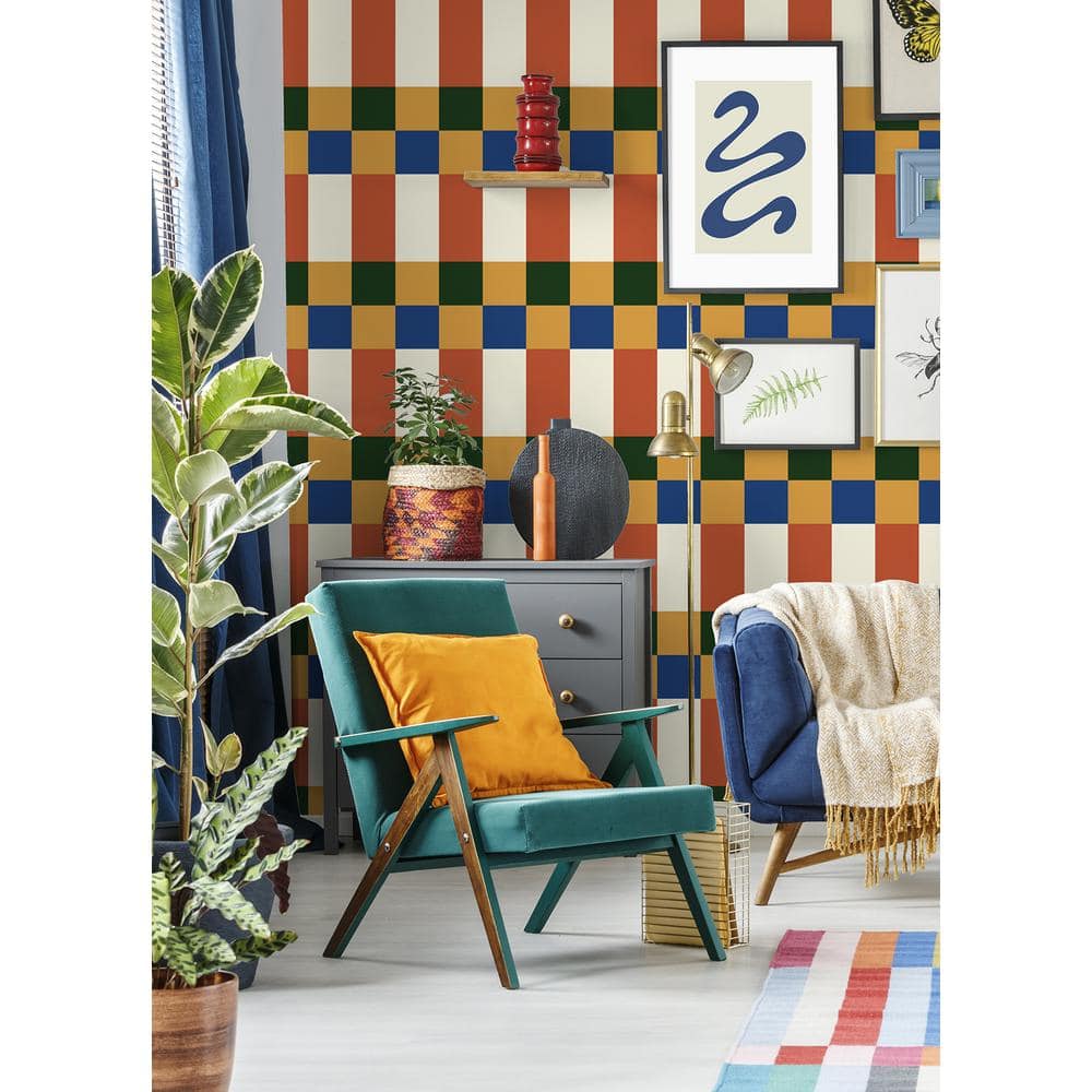 Auburn and Blue Geometric Peel and Stick Wallpaper