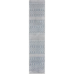 Astra Machine Washable Blue 2 ft. x 12 ft. Moroccan Transitional Runner Area Rug