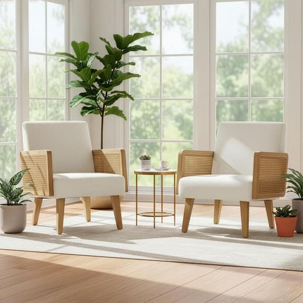 Glamour Home Ayaki White Woven Accent Chair with Rattan Arms