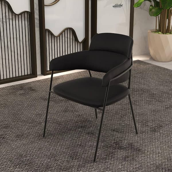 Leisuremod Black Upholstered Dining Chair in Velvet with Powder-Coated Stainless Steel Legs Axis Collection