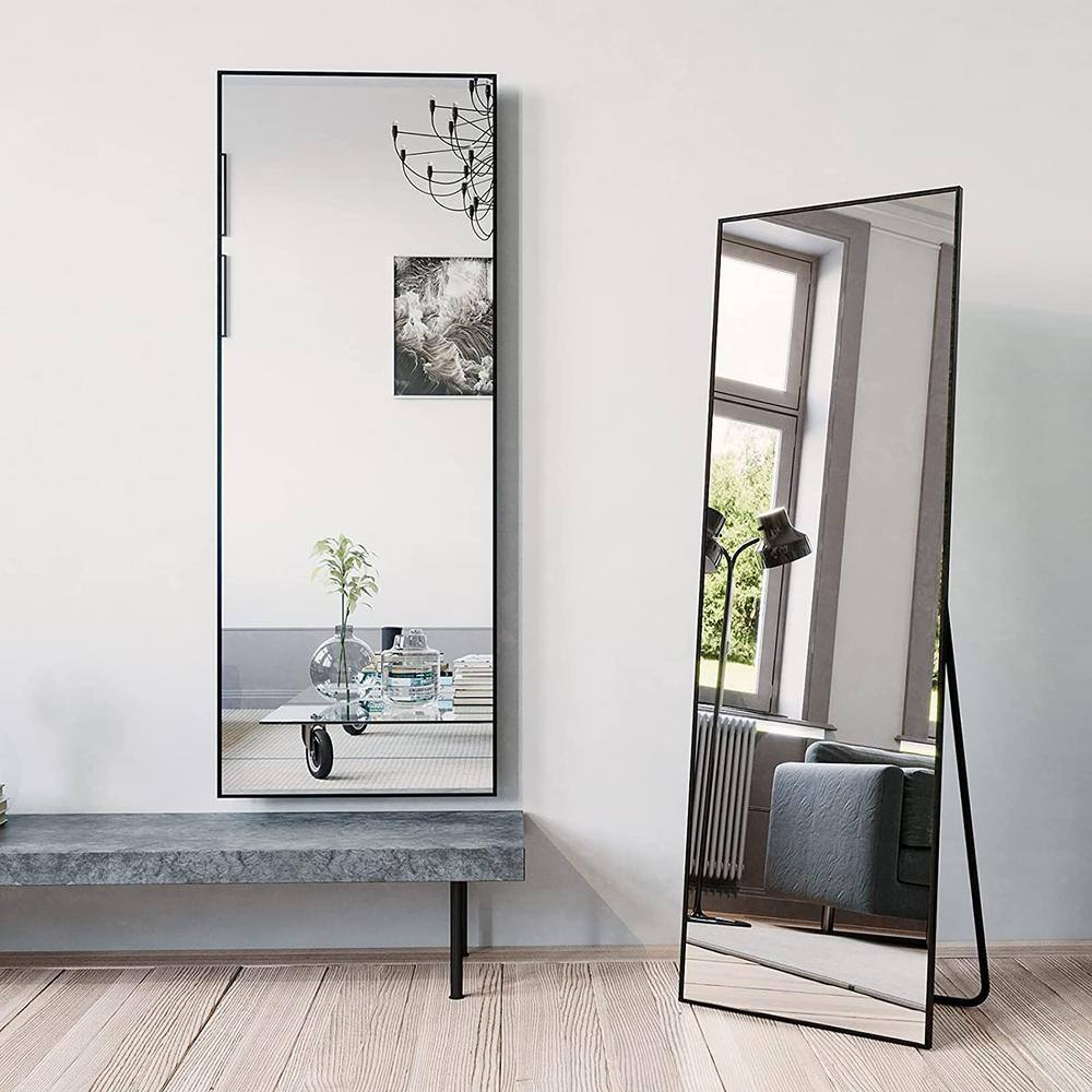 21 in. W x 64 in. H Rectangle Black Aluminum Framed Standing Mirror Wall-Mo