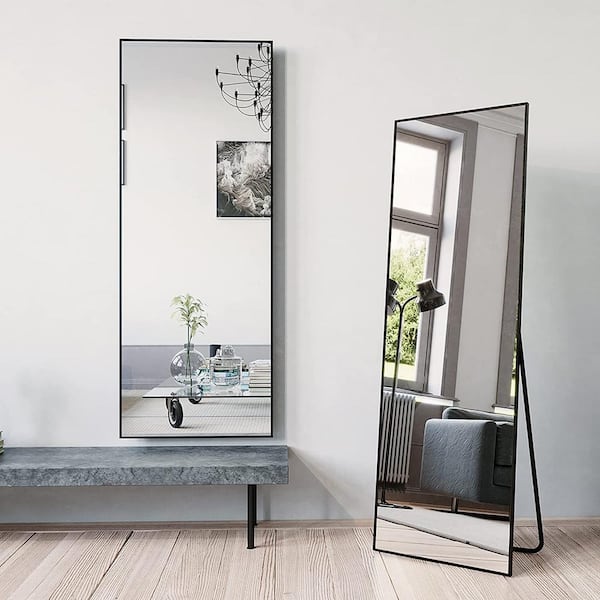 Unbranded 21 in. W x 64 in. H Rectangle Black Aluminum Framed Standing Mirror Wall-Mounted Full Length Mirror