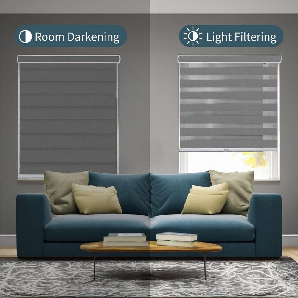 Gray Cordless Light Filtering Zebra Roller Shade 20" x 72"