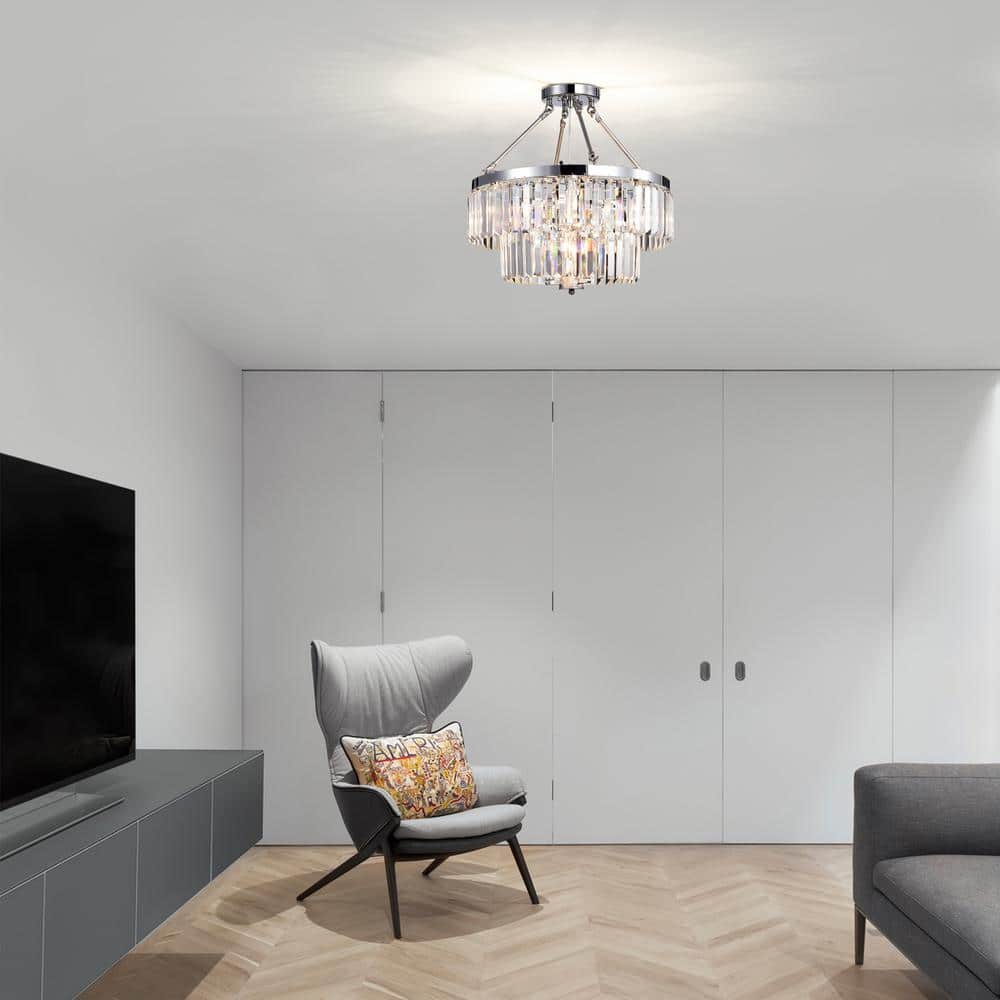 Alytus 20" Chrome and Glass 9-Light Semi Flush Mount