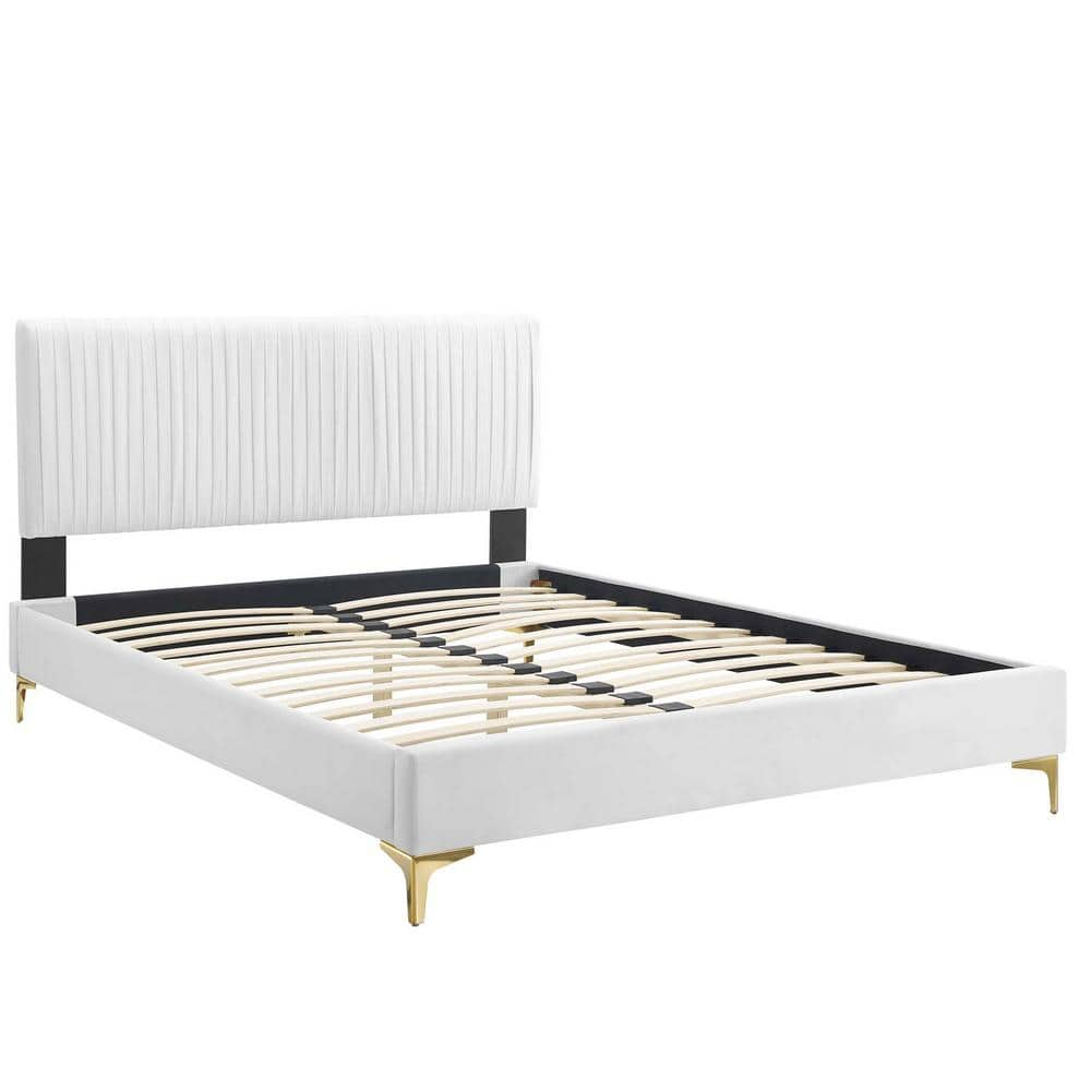 Modway Peyton Performance Velvet White King Platform Bed MOD-6871-WHI