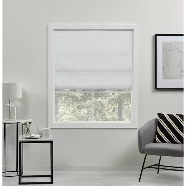 EXCLUSIVE HOME Acadia White Cordless Total Blackout Polyester Roman Shade 27 in. W x 64 in. L