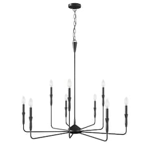 41.3 in. 9-Light Farmhouse Black Chandelier Candle Style Empire Classic Ceiling Hanging Lighting