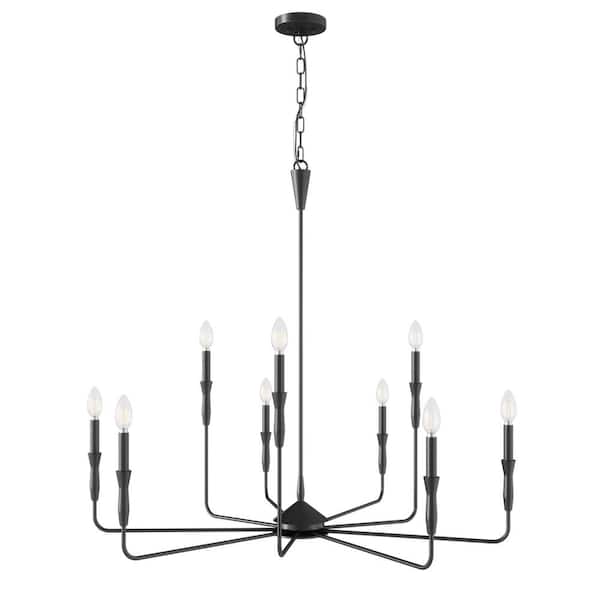 aiwen 41.3 in. 9-Light Farmhouse Black Chandelier Candle Style Empire Classic Ceiling Hanging Lighting