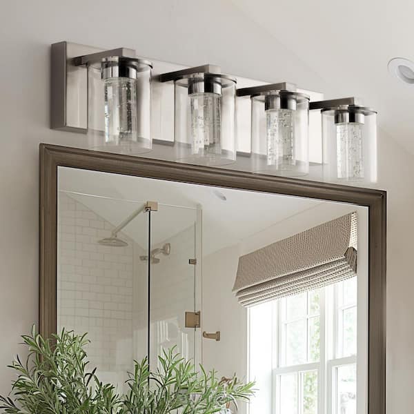 Series 24 in. 4-Light Brushed Nickel LED Vanity Light Bar with Dimmable White/Neutral/Warm Light