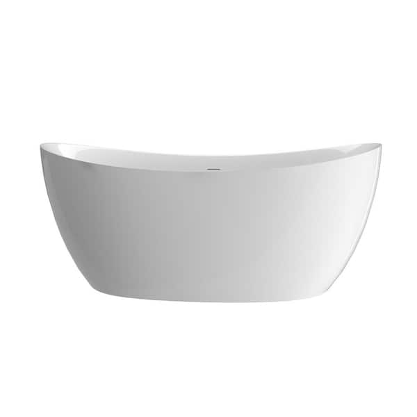 69 in. x 32.98 in. Acrylic Freestanding Soaking Bathtub with Center Drain in Gloss White