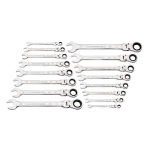 Metric 90-Tooth Flex Head Combination Ratcheting Wrench Tool Set (16-Piece)