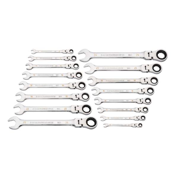 GEARWRENCH Metric 90-Tooth Flex Head Combination Ratcheting Wrench Tool Set (16-Piece)