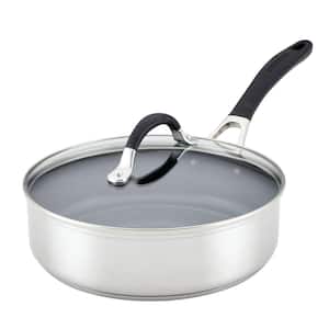 Steel Shield 3 qt. Stainless Steel Stainless Nonstick Sautepan with Lid in Silver