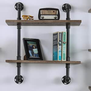 Jaxon 9 in. x 24 in. x 28 in. Sand Black and Light Pure Copper Wood Floating Decorative Wall Shelf with Brackets