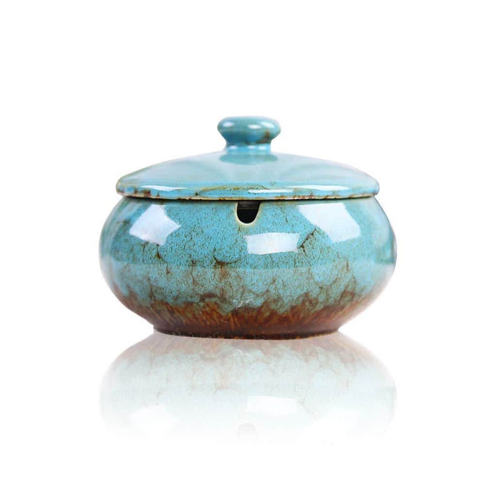 4.5 in. x 4.5 in. Blue Ceramic Ashtray with Lid and Windproof Design for Home Office Indoor and Outdoor Ashtray (1-Pack) price history on PriceWatchPro