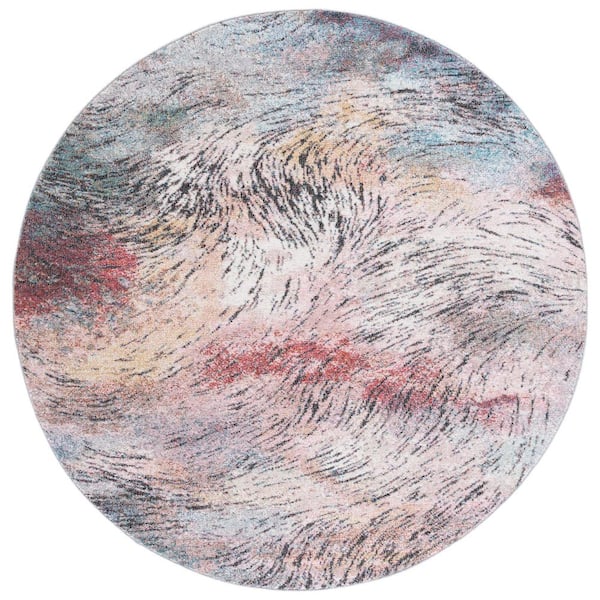 Phoenix 7 ft. x 7 ft. Ivory/Pink Distressed Abstract Round Area Rug