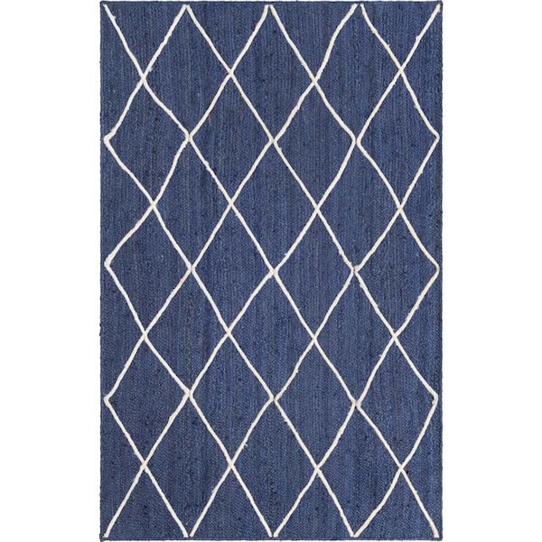 Unique Loom Braided Jute Trellis Navy Blue 5 ft. 1 in. x 8 ft. Area Rug