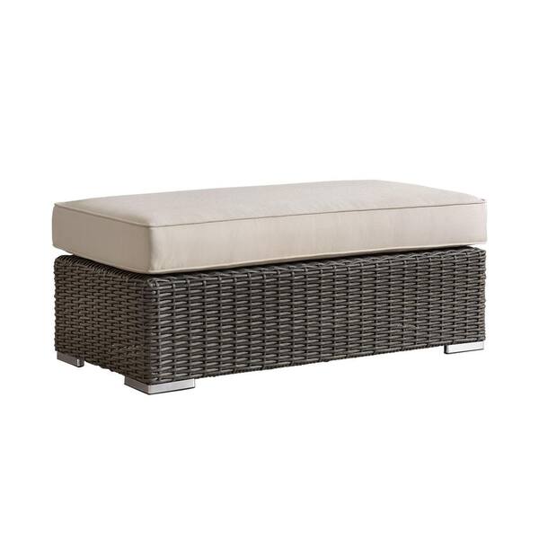 HomeSullivan Camari Charcoal Wicker Outdoor Ottoman with Beige Cushion