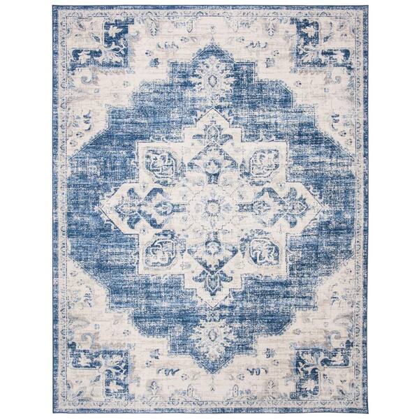 SAFAVIEH Brentwood Ivory/Navy 8 ft. x 10 ft. Floral Medallion Border Area Rug