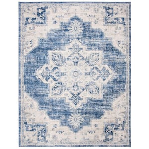 Brentwood Ivory/Navy 9 ft. x 12 ft. Border Area Rug