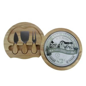 8.5 in. Wood and Glass Cheese Cutting Board with 1-Piece Fork and 2-Pieces Cheese Knives