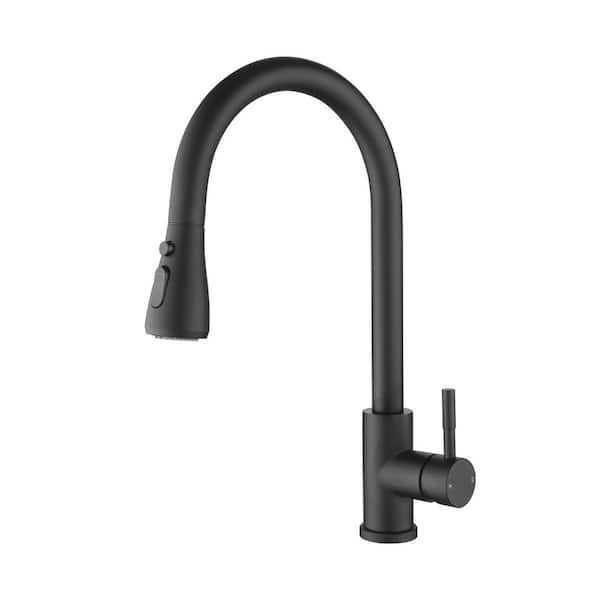 HOMEMYSTIQUE Single-Handle Pull-Out Sprayer Kitchen Faucet Deckplate Not Included 1.8 GPM in Black