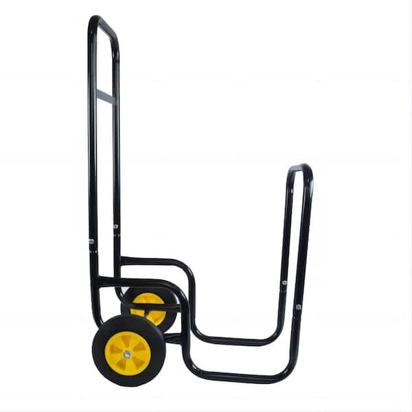 Tatayosi Outdoor or Indoor Steel Rolling Wheeled Metal Firewood Moving Equipment, Black