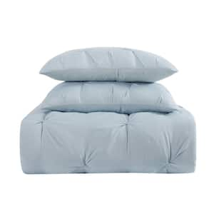 Everyday Pleated 4 Piece Full/Queen Removeable Cover Microfiber Comforter Set in Light Blue