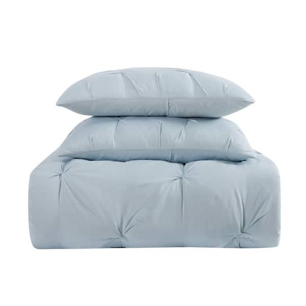 Everyday Pleated 3 Piece Twin Removeable Cover Microfiber Comforter Set in Light Blue