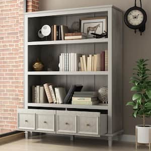 47.2 in. W x 63 in. H, Wood Grain Gray, 3-Tier Open Shelves, Standard Bookcase with 2 Drawers for Storage
