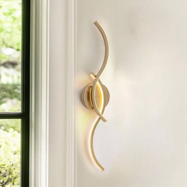 EDISLIVE Jerico 24 in. 2-Light 3000K Warm Light Integrated LED Gold Bathroom Vanity Light Bar with 2 Curves