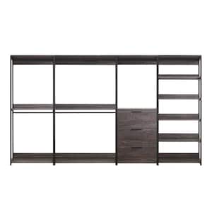 Monica 143 in. W Rustic Gray Freestanding 4 Tower System 8 -Shelf Walk in Wood Closet System with Metal Frame