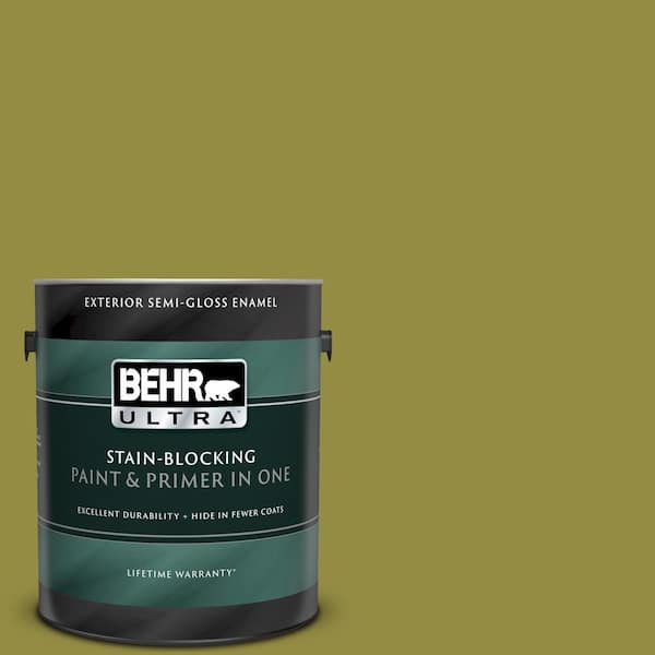 BEHR ULTRA 1 gal. #UL200-20 Retro Avocado Semi-Gloss Enamel Exterior Paint and Primer in One
