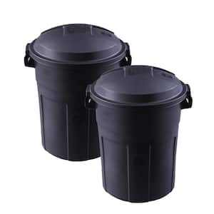 Roughneck 20 Gal. Black Round Trash Can with Lid (2-Pack)