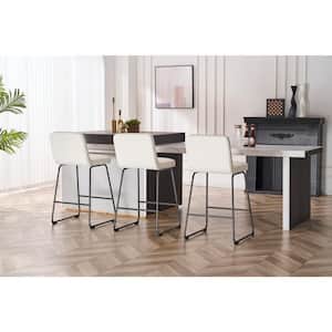 Lakeview 26 in. White Low Back Metal 36.42 in. Counter Stool with Faux Leather Seat (Set of 3)