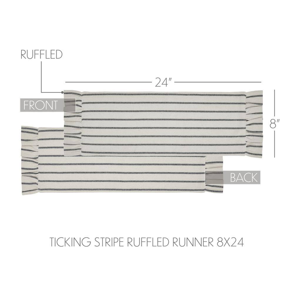 Navy and Creme Cotton Ticking Stripe Ruffled Runner 8x24