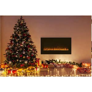 36 in. Recessed Ultra Thin Tempered Glass Front Wall Mounted Electric Fireplace with Remote and LED Light Heater