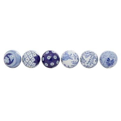 Blue Ceramic Glam Nature Orbs and Vase Filler (Set of 6)